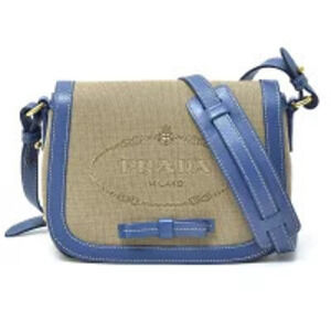 Prada Logo Jacquard Rion Shoulder Bag Beige Blue